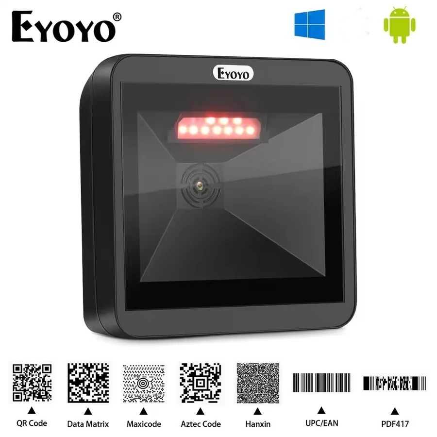 Eyoyo Hands-Free 2D QR Barcode Scanner, Omnidirectional Desktop ...
