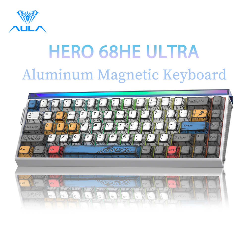 0.005mm RT!New Aluminum AULA HERO 68HE Ultra Magnetic Keyboard 68Keys ...