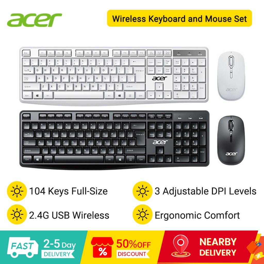 Acer Wireless Keyboard and Mouse Set 2.4G USB Wireless Connection Full ...