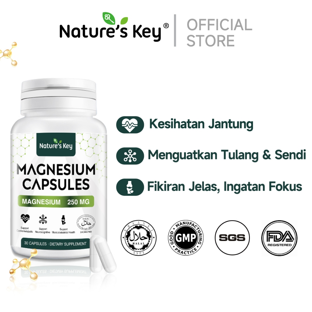 Nature's Key Magnesium Glycinate 250mg High Absorption Gentle Stomach ...