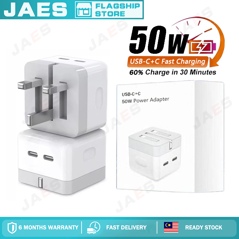 50W Dual USB C Fast Charger【MY Stock】Compatible 17 16 15 14 13 12 11 Pad Tablets 40W Dynamic Power Adapter Type C Fast Charging Head & Cable For Samsung Phone Charger