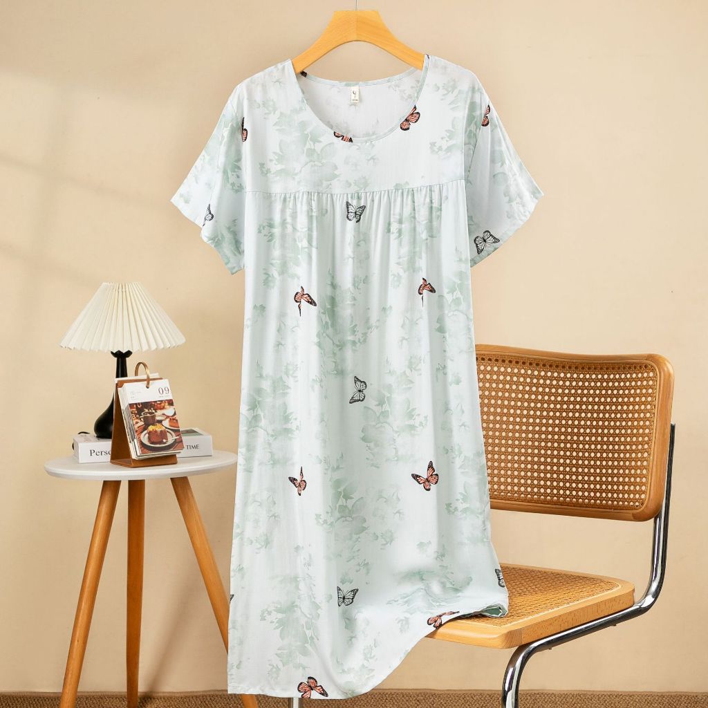 Ready stock}Women Cotton Rayon Short Sleeve night dress Floral Loose  Pyjamas dress Baju Tidur wanita Comfortable Noghtwear Sleepwear Can Be Worn  Out | Shopee Malaysia