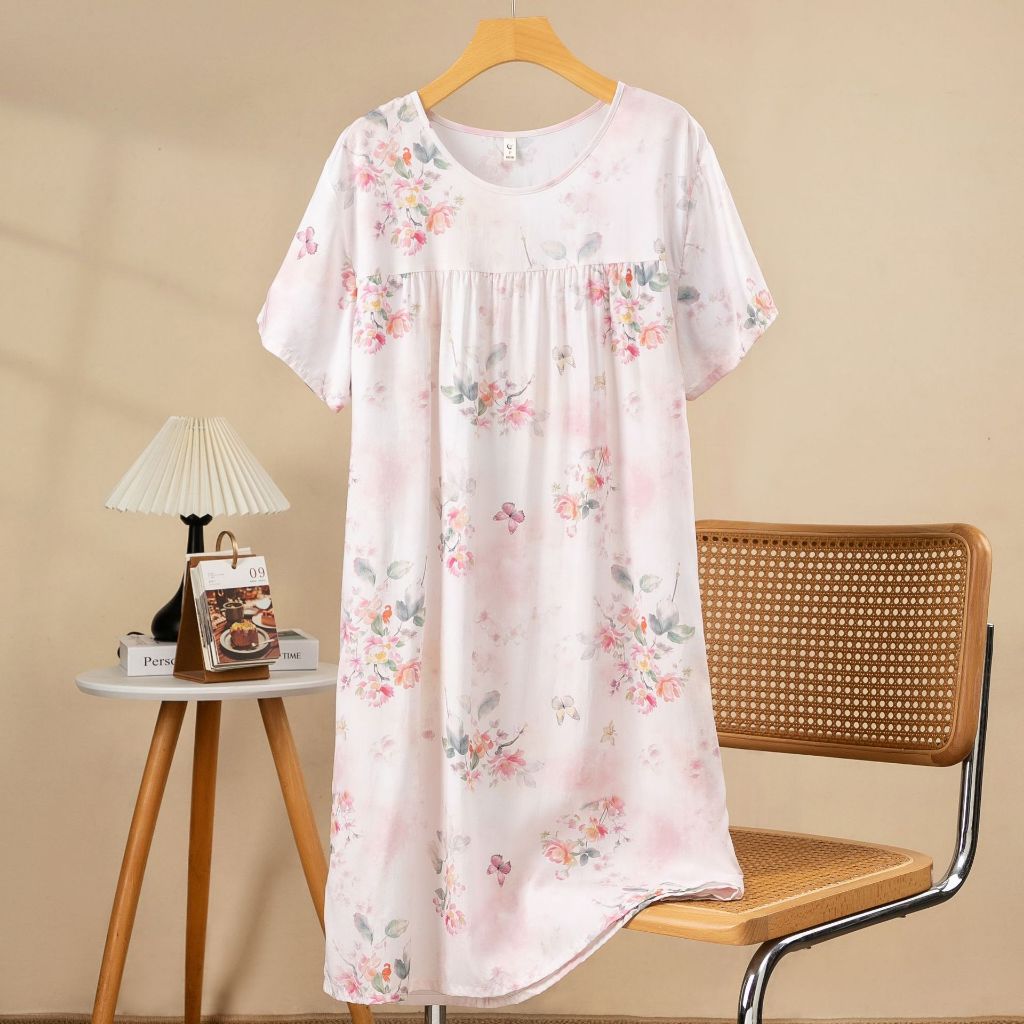 Ready stock}Women Cotton Rayon Short Sleeve night dress Floral Loose  Pyjamas dress Baju Tidur wanita Comfortable Noghtwear Sleepwear Can Be Worn  Out | Shopee Malaysia