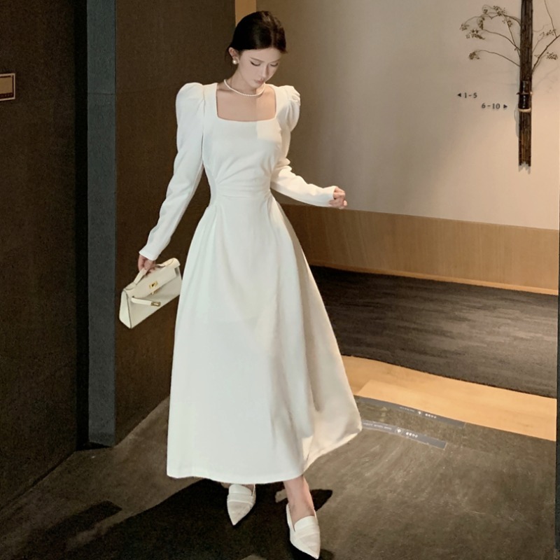 chinese dress ladies Korea Tulle A Line Long Prom Dress Puff Sleeve V Neck Floor Length Par –  TANYA BRIDAL main image 0