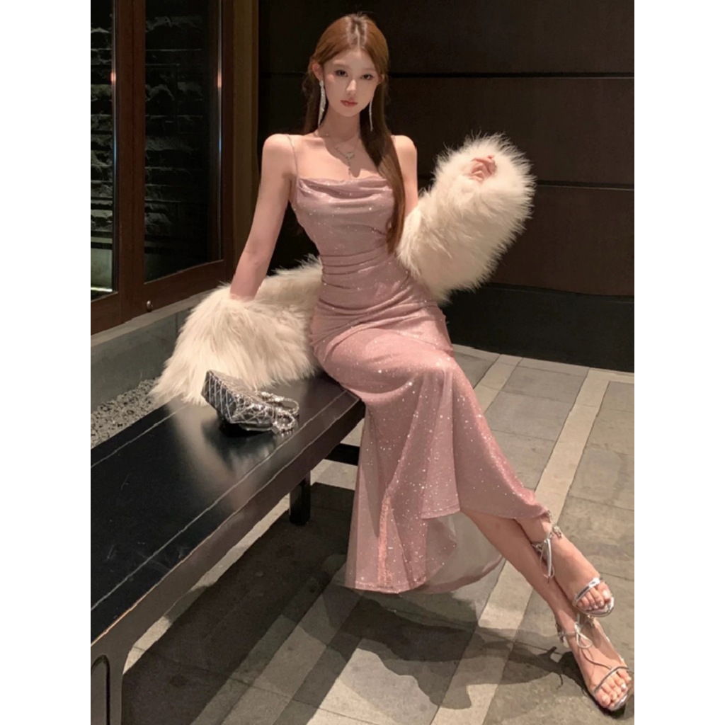 beach pastel pink dress for women Casual plus size mermaid Midi dress  bodycon cocktail