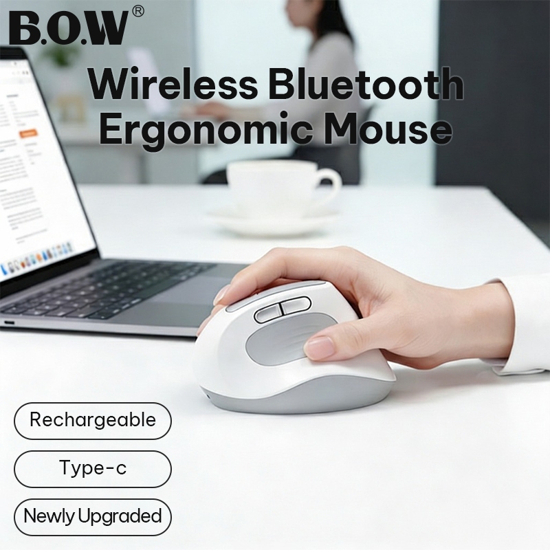 BOW MD390L Vertical Mouse Three mode 2.4G&Bluetooth&Wired Ergonomic ...