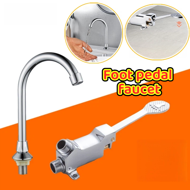 Foot Pedal Control Valve Faucet Kitchen Sink Water Tap Vertical Basin ...