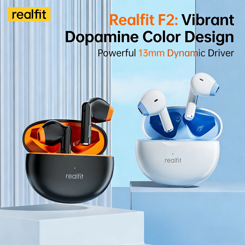 Realfit F2 TWS Bluetooth Earbuds Cute Cartoon Design In 4 Colorful Options BT5.3 Earphones Mini Wireless Built-in Microphone Headsets 2026 Kawaii Youthful Summer Aesthetic