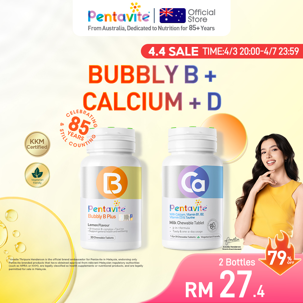 【Amelia's Pick】Pentavite Vitamin 2 bottles Set (Bubbly B + Calcium+D ...