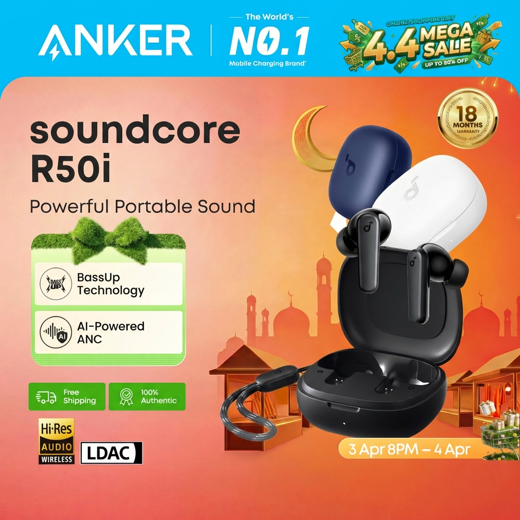 Soundcore by Anker R50i True Wireless Earbuds, Big Bass, Bluetooth 5.3, 30H Long Playtime-A3949