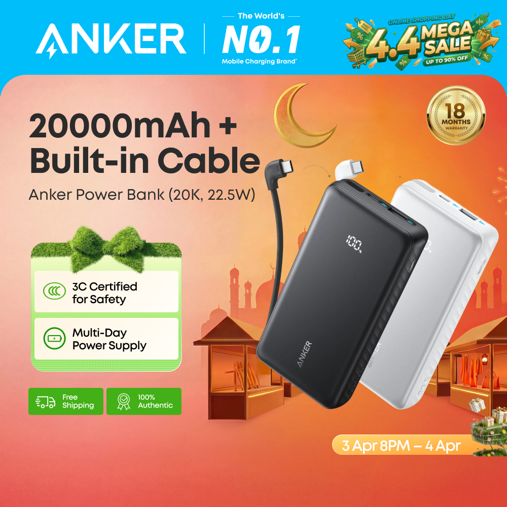 【CCC Certified, New】Anker Zolo Powerbank 10000mAh/20000mAh 22.5W Fast Charging Power Bank with Built-in USB-C Cable Digital Display for Phone- A110D/ A110E