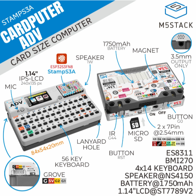 M5Stack Cardputer Adv card-sized computer 56-key programmable ...