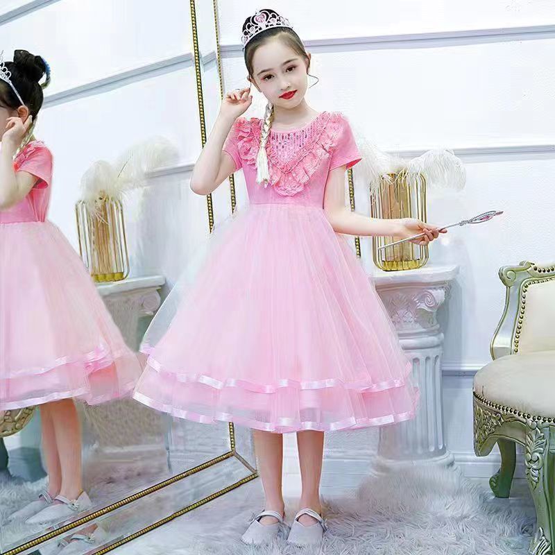 Princess Elsa Dress Girls' Children's Dress Summer Dress Short Sleeve  Little Girls' Yarn Dress 2-9 years old | Shopee Malaysia