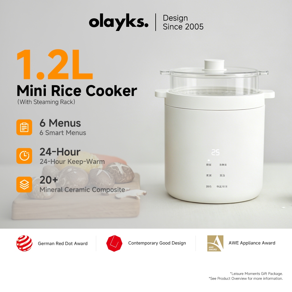 Olayks Mini Rice Cooker 2 Cup Uncooked, Small Electric Cooker, with 4 ...