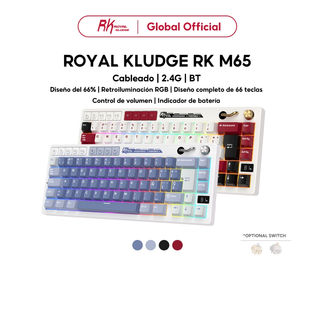 Royal Kludge RK M65 Famicom 66 Key Tri-Mode RGB Wired Bluetooth 2.4G ...