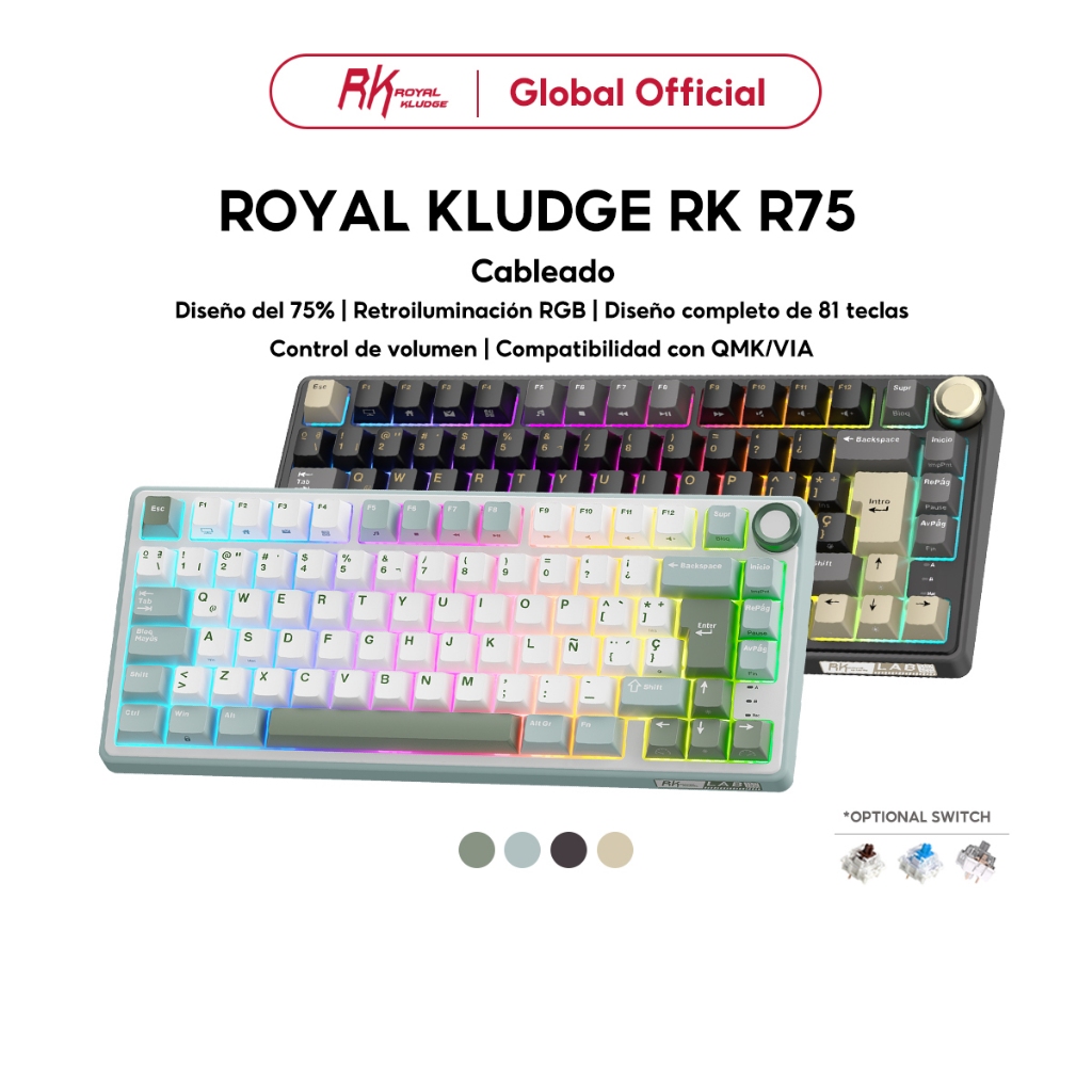 NEW RK R75 RK ROYAL KLUDGE SkyCyan 80 Key Gasket Wired Mechanical ...