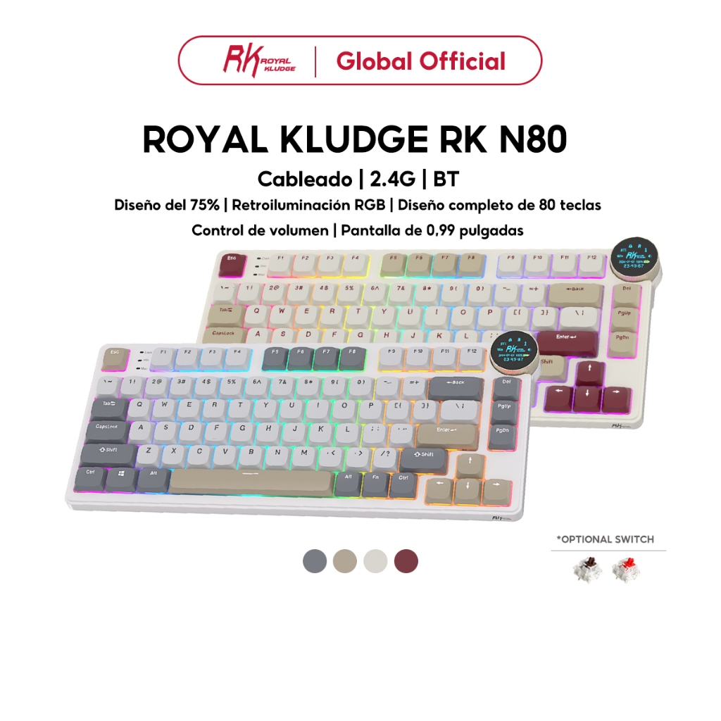 Royal Kludge RK N80 Pearly Dawn 80 Key Low Profile Tri-Mode RGB Wired ...