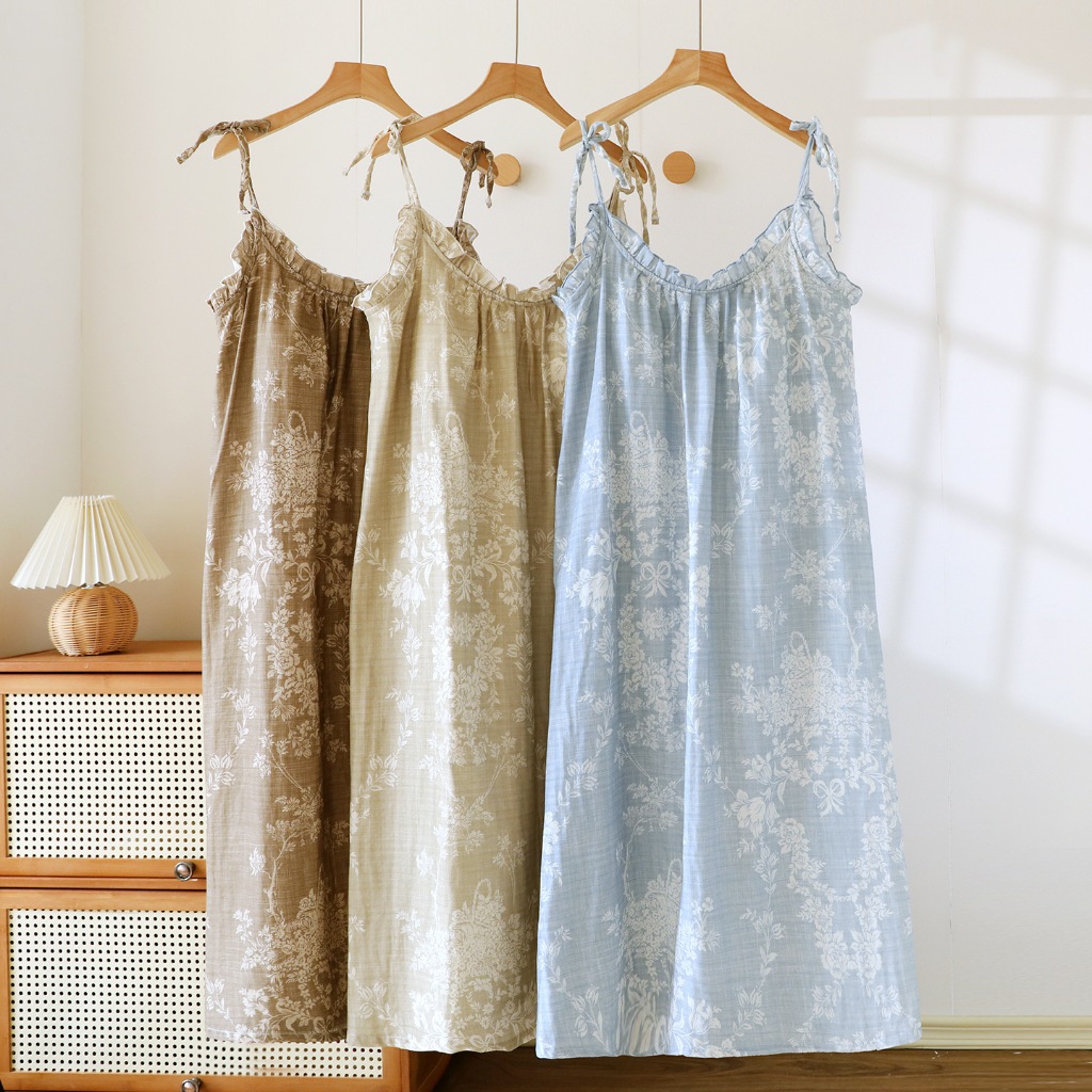 Ready Stock] Women 100% Cotton gauze Sleeveless night dress With Bra Pads  Baju Tidur Wanita Sexy Nightwear Korean Style Seksi Japanese Home clothes |  Shopee Malaysia