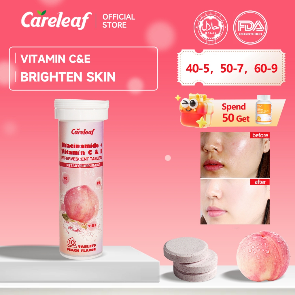 CareLeaf Niacinamide Effervescent Tablets | 24H Hydration & Brightening ...