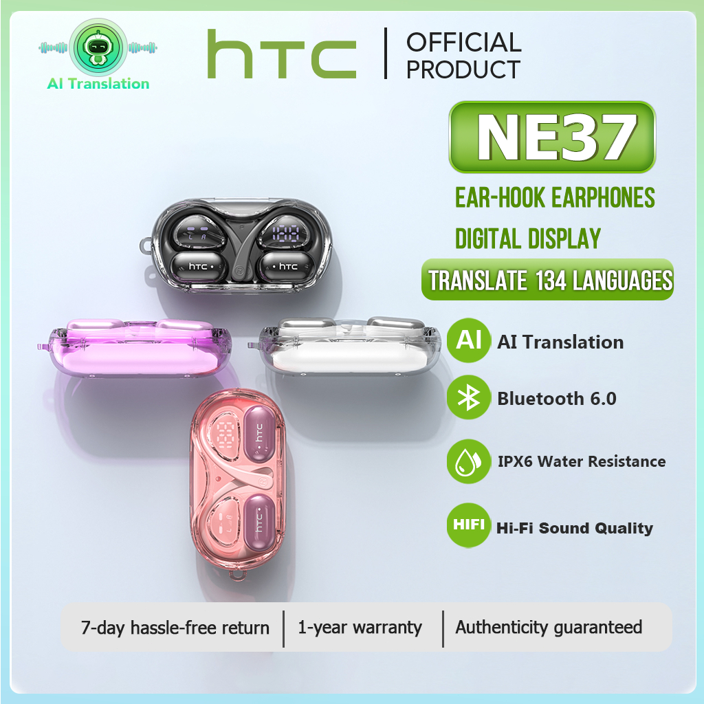 HTC NE37 AI Translator Earbuds Bluetooth 6.0 Wireless Bluetooth Headset ...