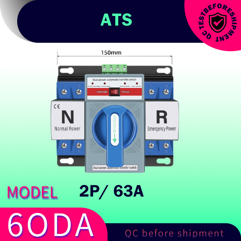 ATS 2P 63A Dual Power Automatic Transfer Switch AC230V MCB Auto ...