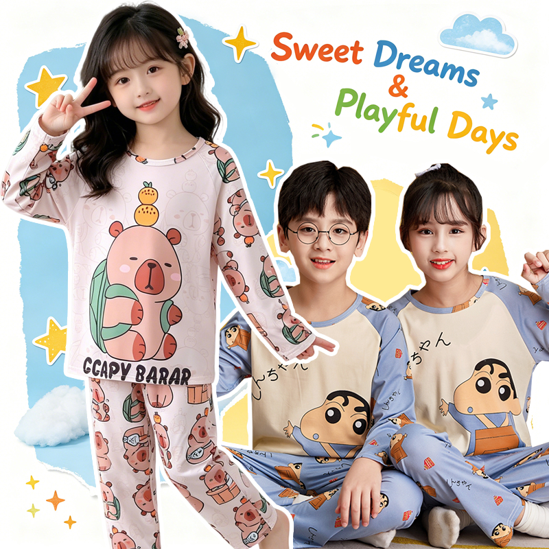 READY STOCK Kids Boy and Girl long sleeve pyjamas Baju Tidur Kanak ...