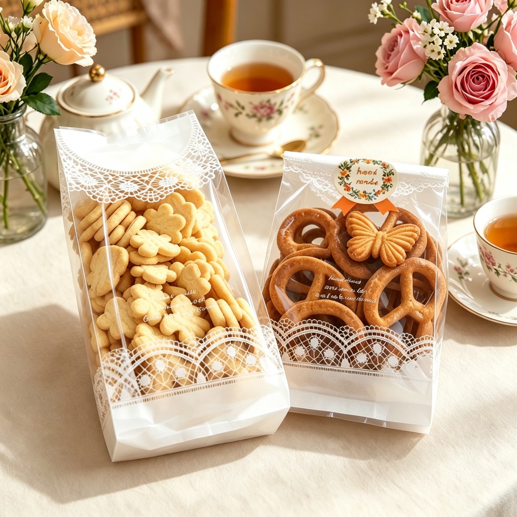 【Local Ready Stock】50pcs Plastic Transparent Goodies Bag White Lace ...