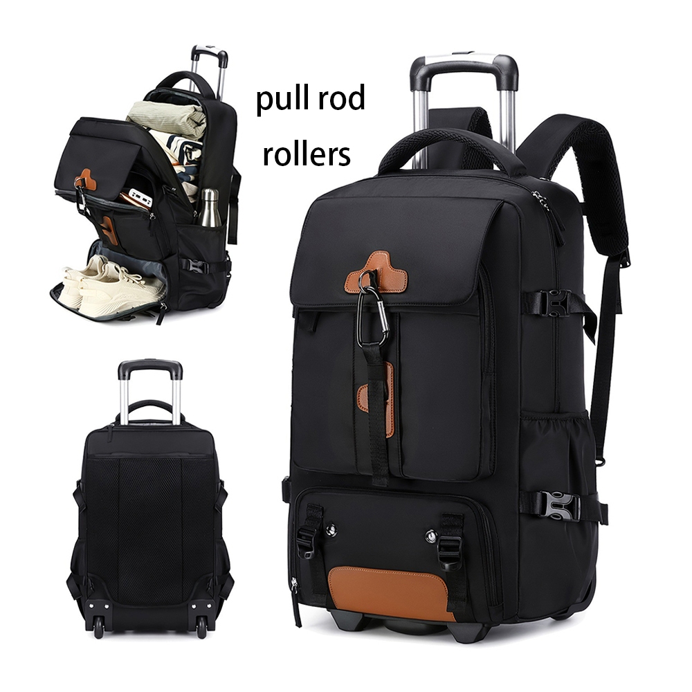 60L Pull Rod Rolling Wheels Travel Backpack Waterproof Large Capacity ...