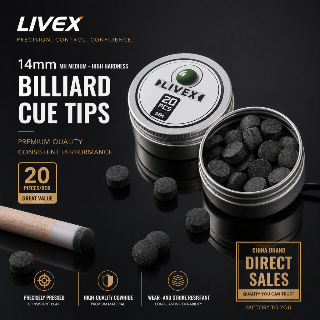 14mm Pool Cue Tips | Medium-Hard Cow Leather, 20pcs Box for 8-Ball, 9 ...