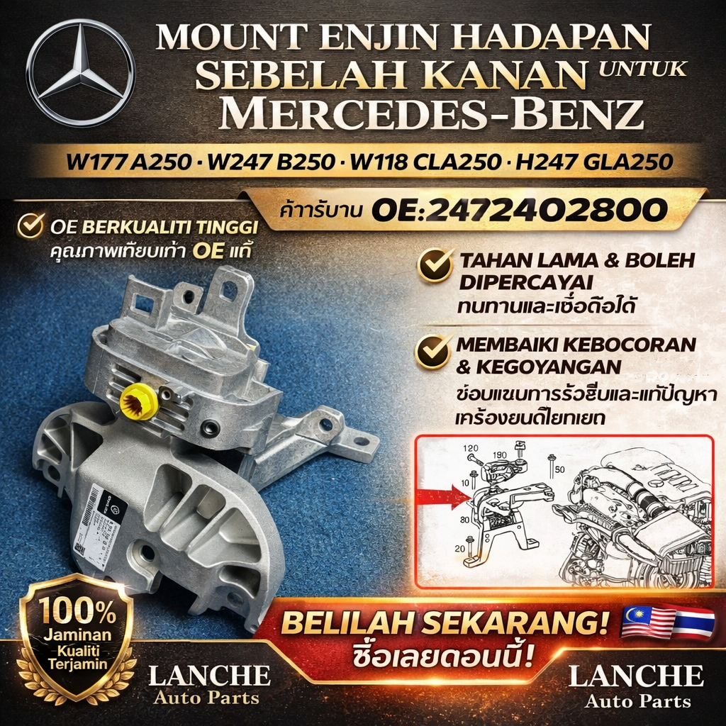 RIGHT FRONT ENGINE MOUNTING MERCEDES BENZ W177 W247 W118 CLA H247 GLA ...