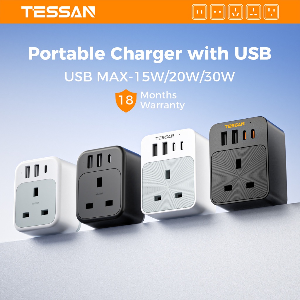 TESSAN 30W Charger,Multi USB Fast Charging Plug Adapter,Power Socket ...