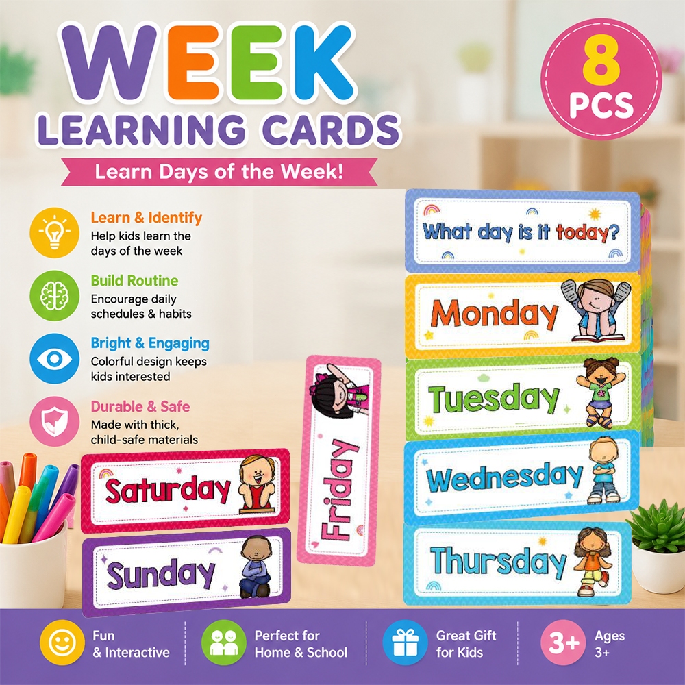 8PCS Days of the Week Cards, Preschool Week Chart, Kids Morning Routine ...