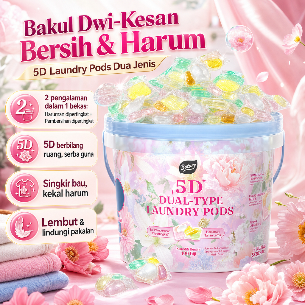 【100 pcs】BOTARE laundry detergent pods, long-lasting floral fragrance ...