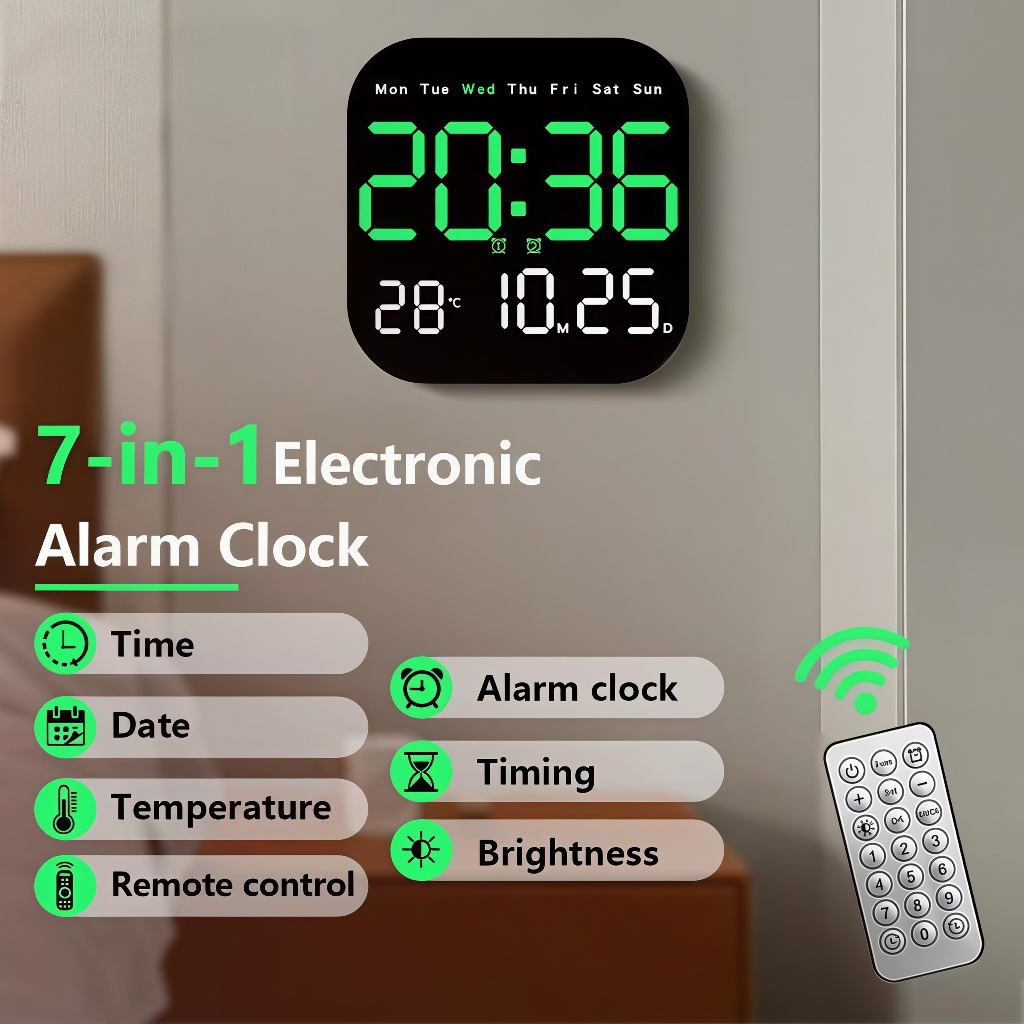 Digital Clock Wall Decor Remote Control Alarm Clock Led Kitchen Office ...