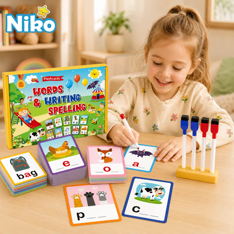NIKO Kids English Flash Cards Words Writing Spelling Learning Toy with ...
