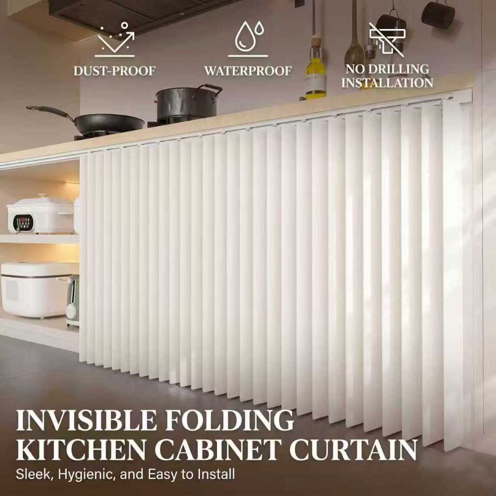 Folding Curtain with Rail - Waterproof Solid Color for Open Cabinets ...