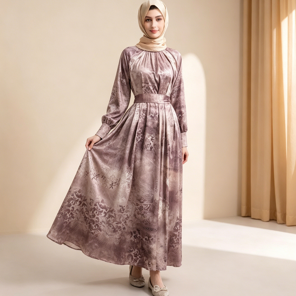 evening dress muslimah Modest Muslim Women’s Embellished Elegant Draped Sleeve Evening Dress main image 1