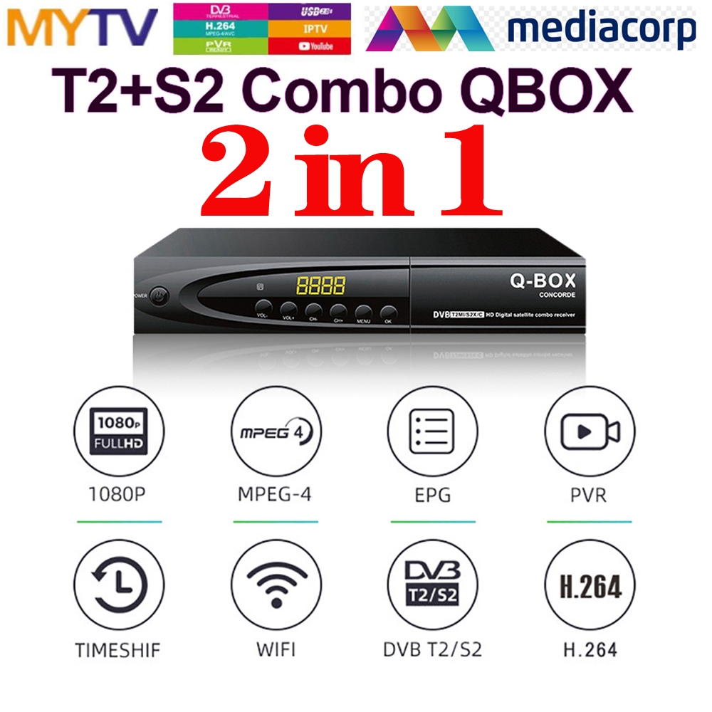 Combo 2 in 1 Decoder DVB T2 S2 Digital Tuner Satellite TV Receiver H264 ...