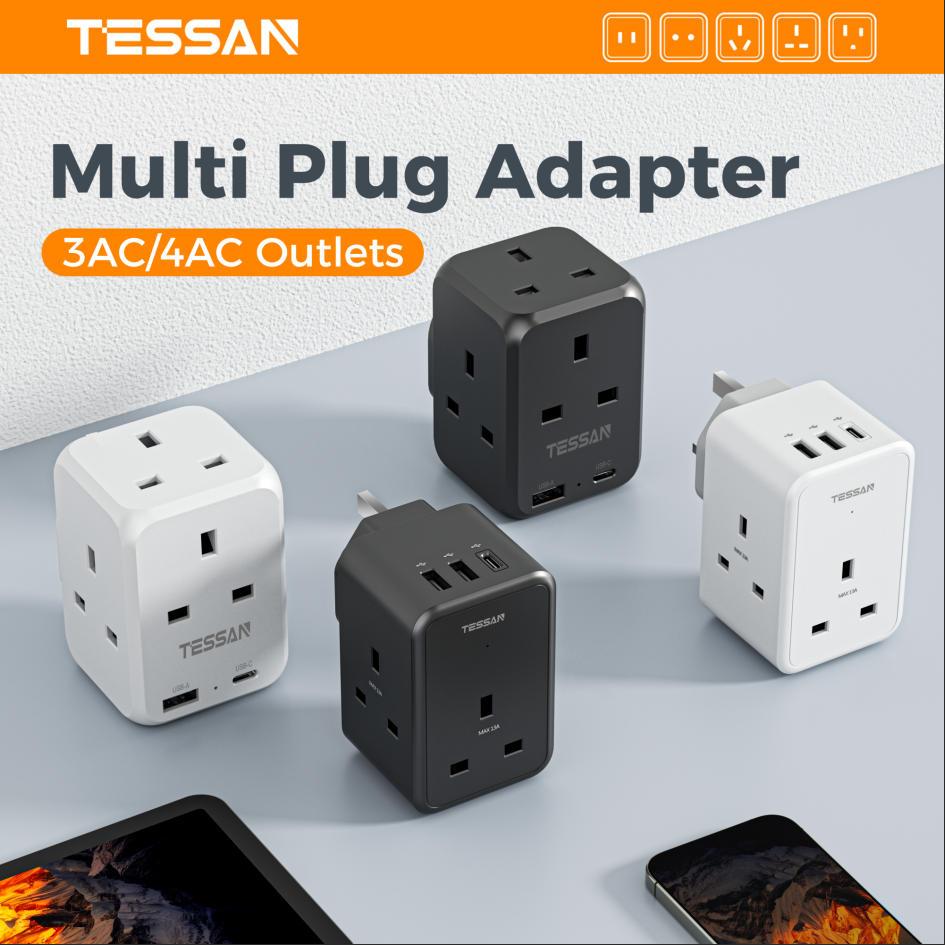 TESSAN Extension Plug with USB,Surge Protector Power Adapter,Multi Plug ...