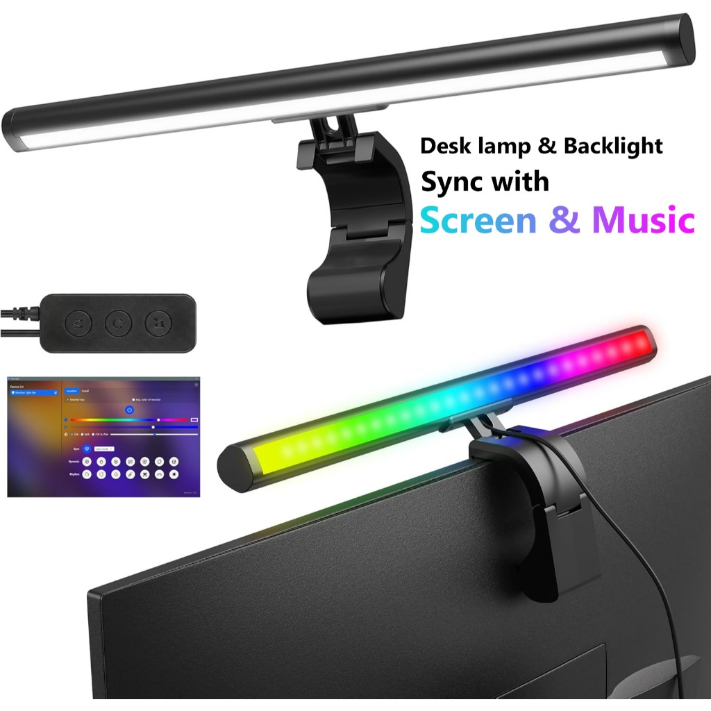 Smart RGB Monitor Hanging Light Bar Dual Side Screen Sync Music Rhythm ...
