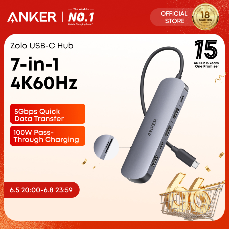 ANKER USB C Hub, 5-in-1 USB Hub for Laptops, 4K HDMI Multiport Adapter ...