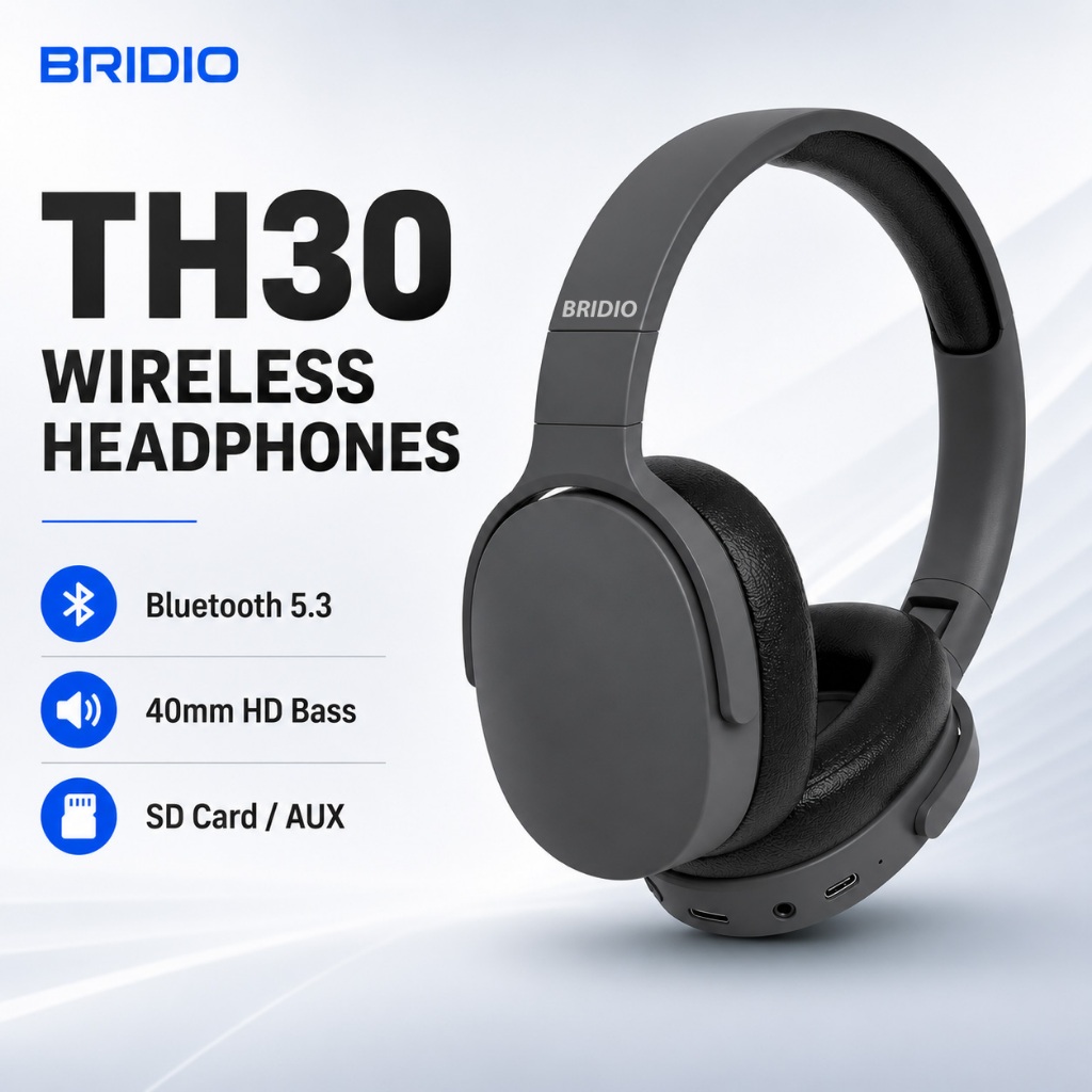 BRIDIO TH30 Bluetooth Headphones Wireless Over Ear Headset, 40mm HD ...