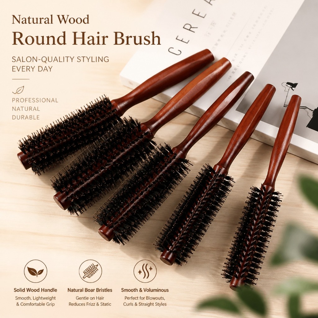 Round Hair Comb,Wooden Rolling Hair Brush, Sandalwood Hair Comb, Anti ...