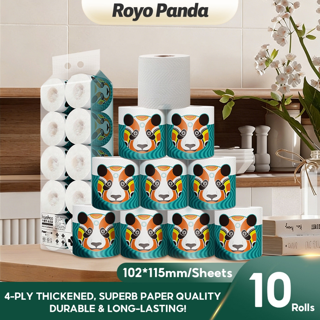【10 Rolls】RoyoPanda Water Soluble Toilet Paper Natural Bamboo Pulp ...