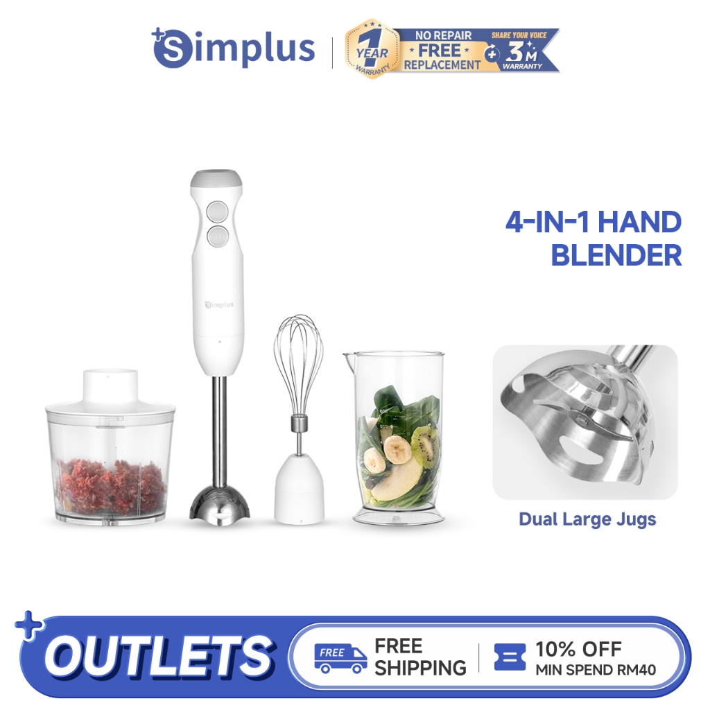 Simplus Handheld Immersion Blender | 4-In-1 Hand Blender | Two Large ...