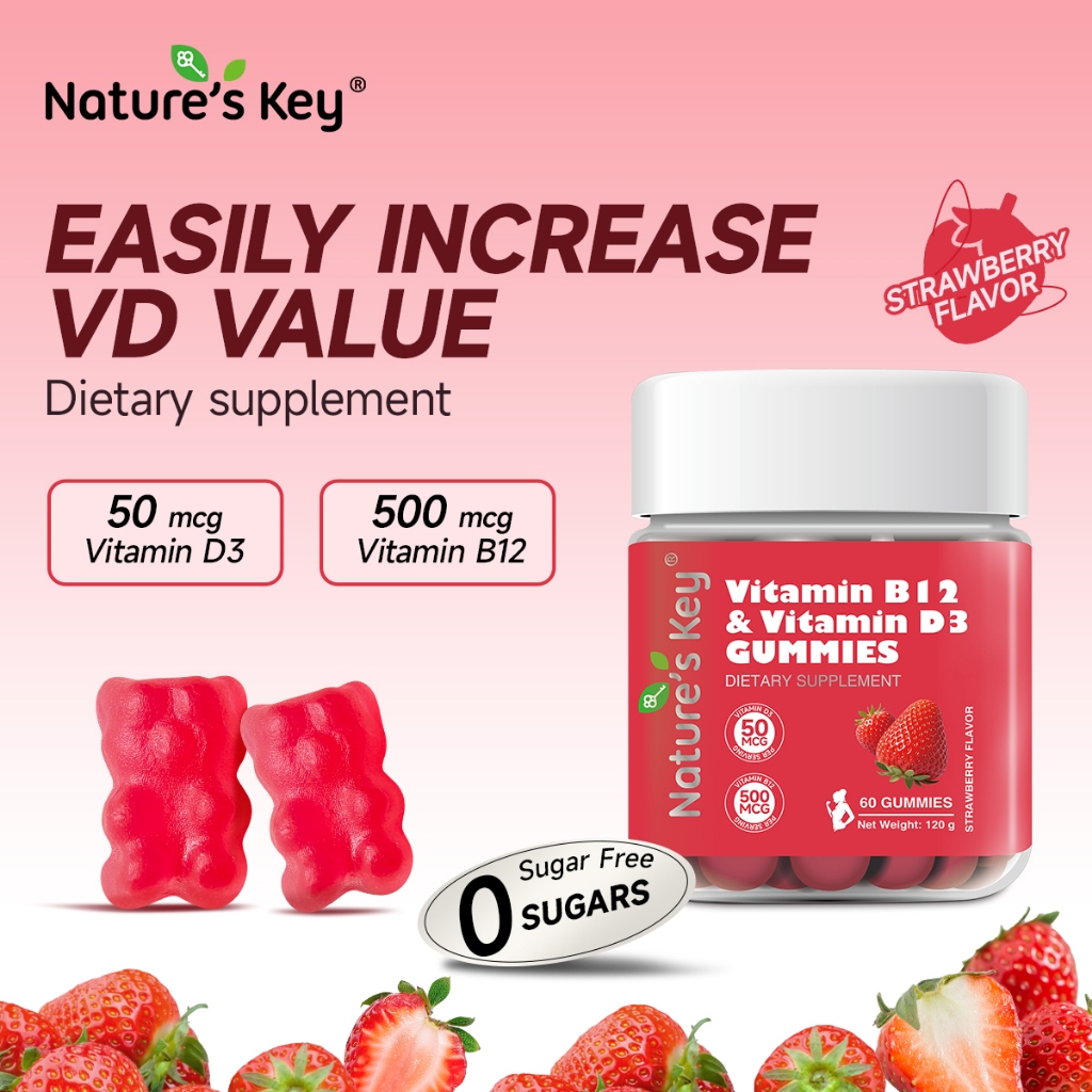【exp：2026.9】Nature's Key Halal Vitamin D3 + B12 Gummies Stronger Bones ...
