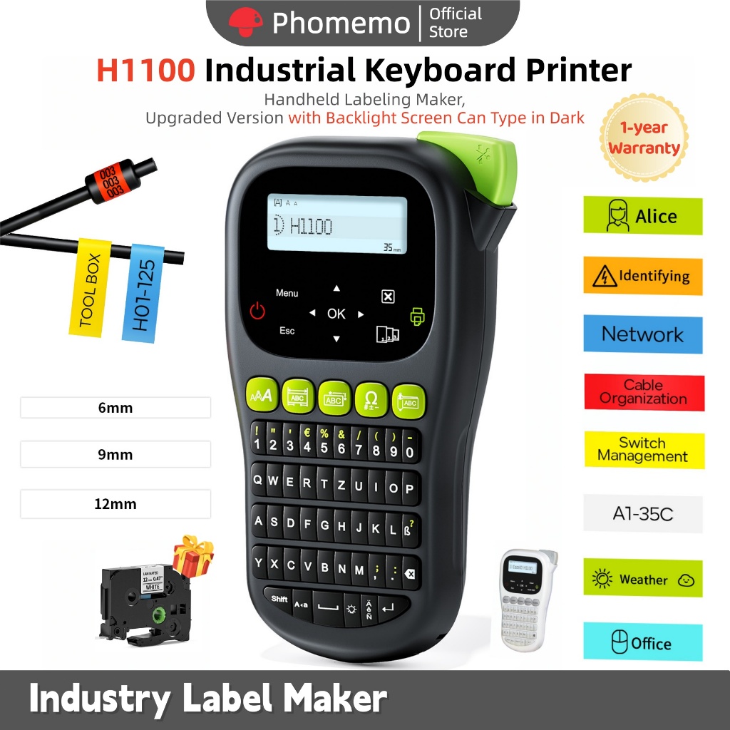 Phomemo H1100 Label Printer With Tape,Handheld Labeling Maker,Upgraded ...
