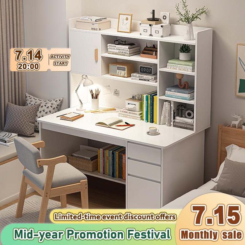 Desk study Study desk with bookshelf drawer computer desk Meja meja ...