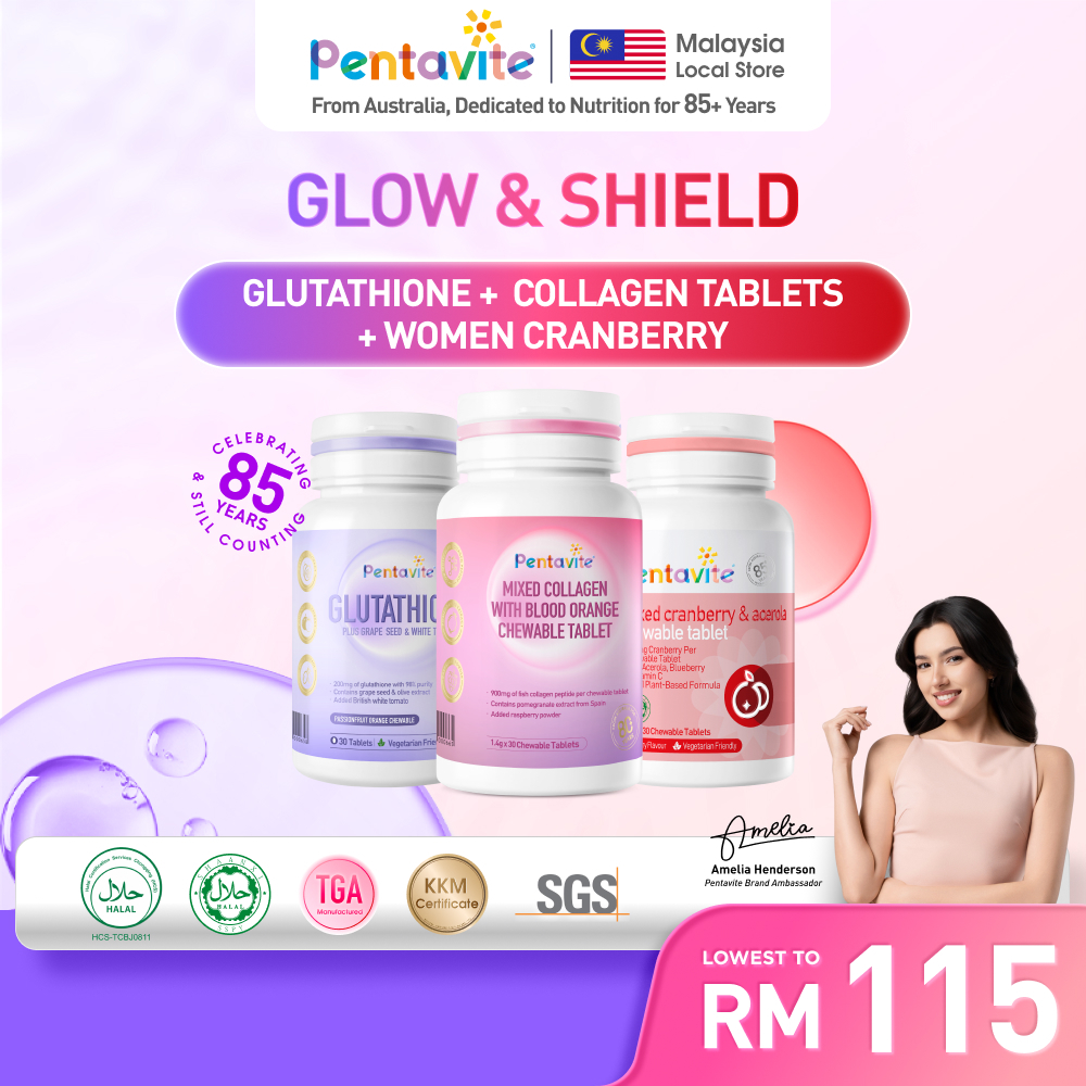 Glow & Shield] Pentavite Glutathione + Pentavite Collagen Tablets + Pentavite Cranberry Women
