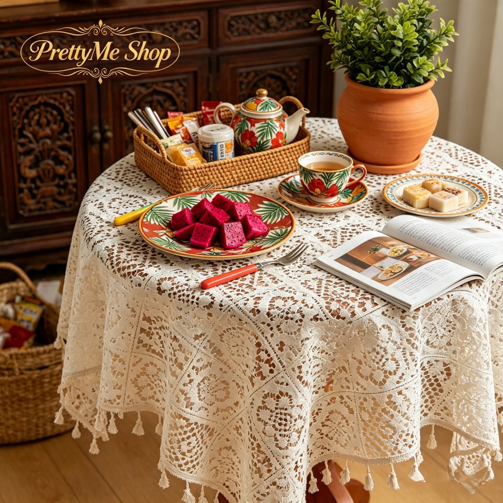 PrettyMe Shop French Retro Crochet Lace Tablecloth Alas Meja Renda ...